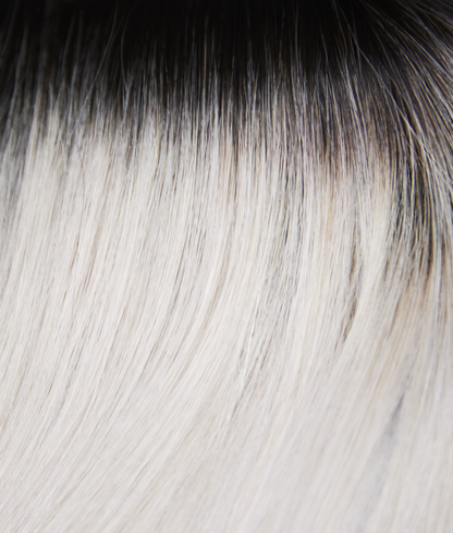 Straight Center Part Short Bob Ash Blonde with 1B Dark Roots Wig