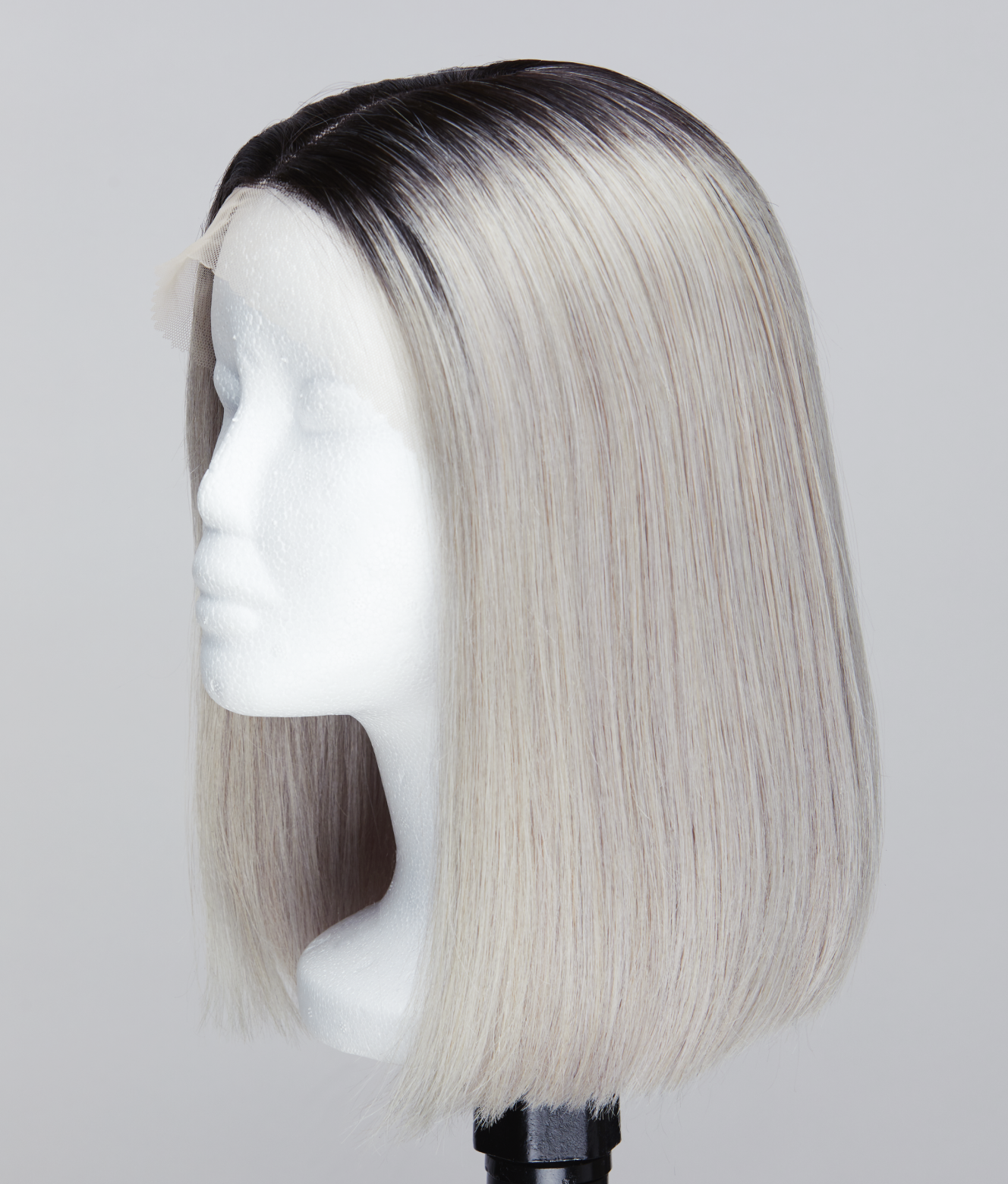 Straight Center Part Short Bob Ash Blonde with 1B Dark Roots Wig